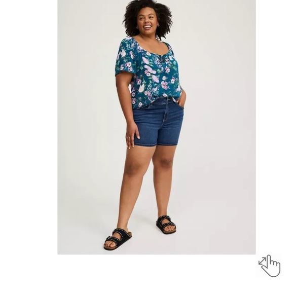Torrid Slub Short Flutter Sleeve Melinda Floral Legion Teal Blue Women's Top 3X - Picture 4 of 13